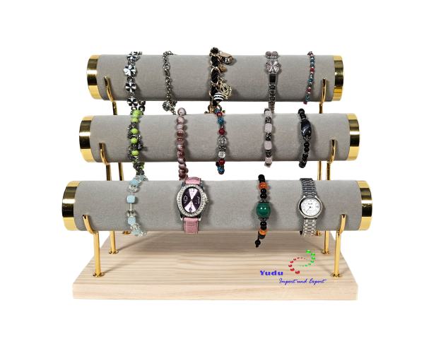 3er Schmuckständer Schmuckhalter Armbandständer Uhrenständer mit Metallträger grau